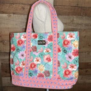 MATILDA JANE Relaxing Sunshine Pink Floral & Dots Oversize Tote Bag 19” Wide
